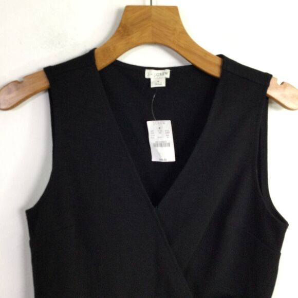 J. Crew Womens Ponte Faux Wrap Dress Tie Waist Sleeveless Black Size S L2357 NWT - Picture 2 of 16